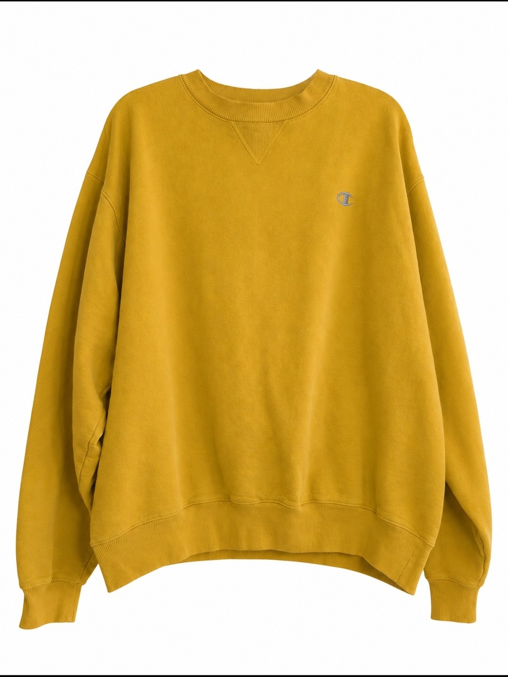 Champion Gold Yellow Crewneck Sweatshirt Large Distressed Collar Grunge Large